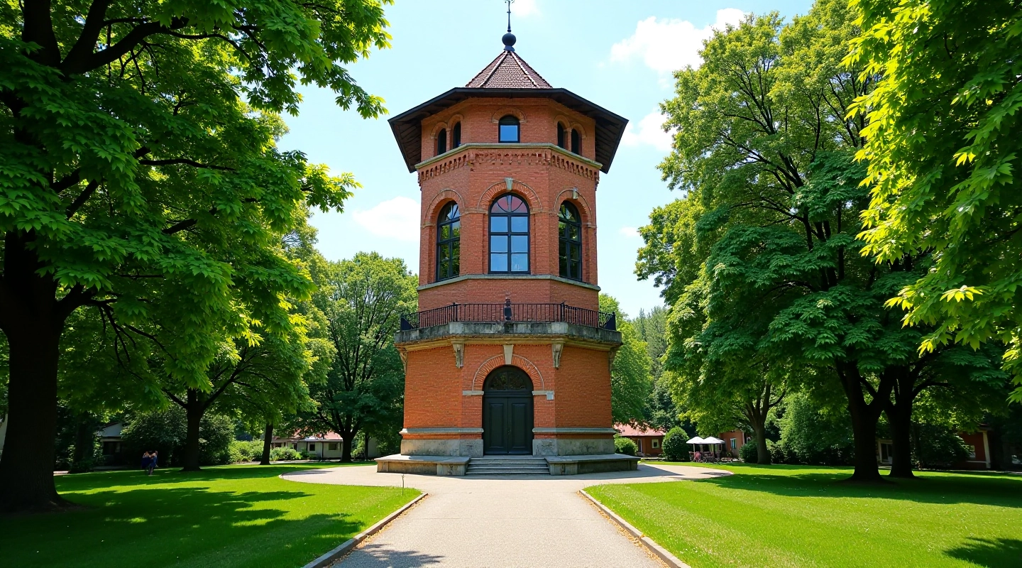Senus vandens bokštą Palangoje su aplinkine žaluma ir keliu